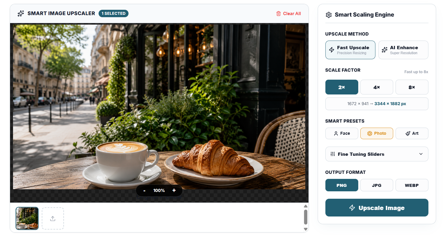 Scale, processing method and image preset controls in TryFormatter